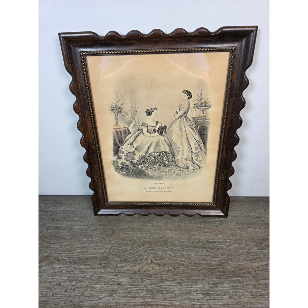Vintage La Mode Illustree Framed Fashion Print Victorian Ladies